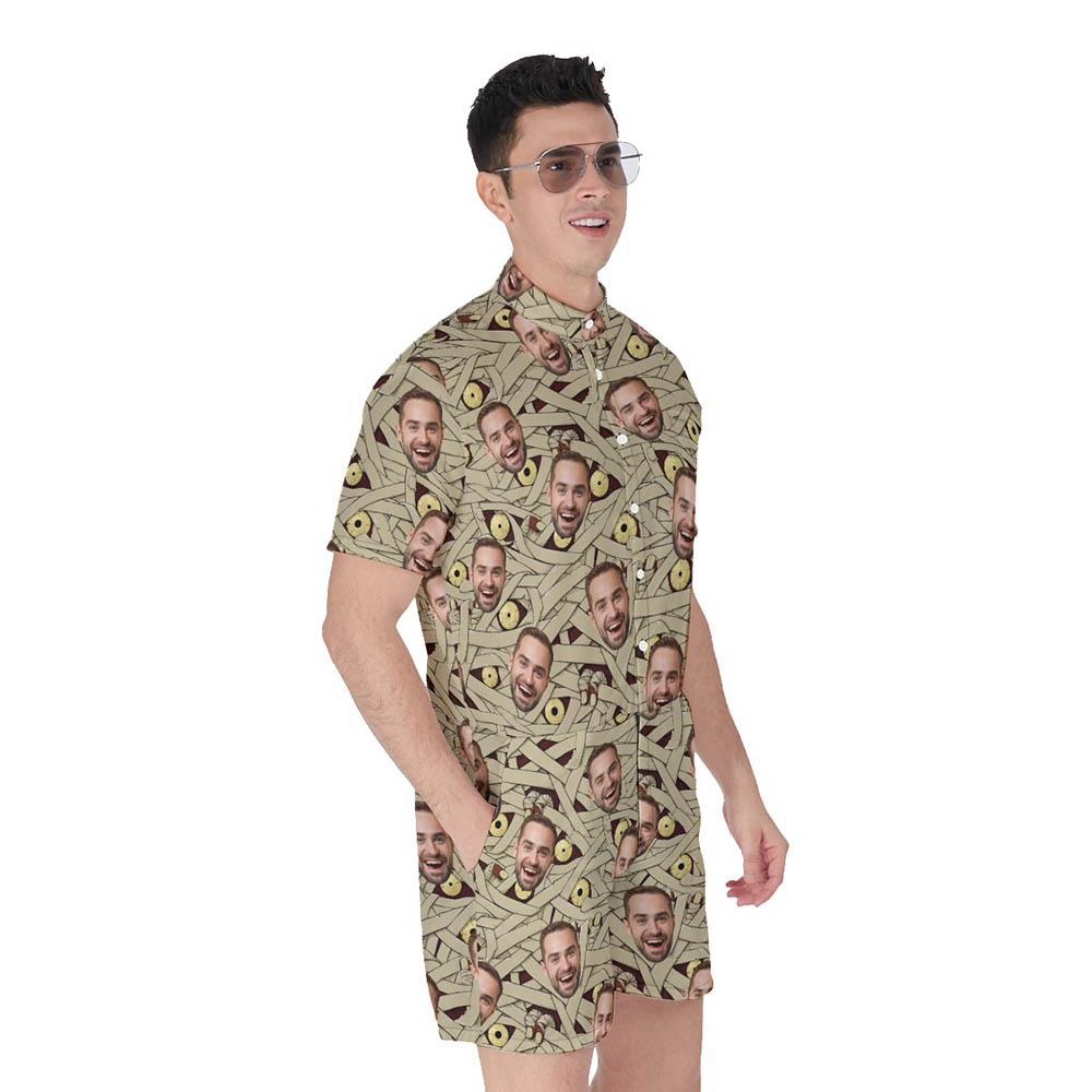 Funny Custom Face Halloween Mummy Costume Hawaiian Romper For Men