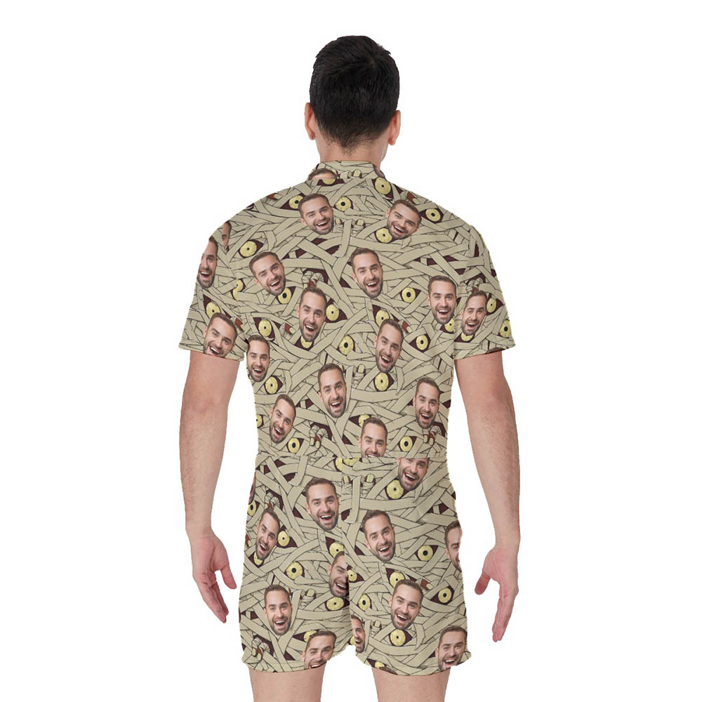 Funny Custom Face Halloween Mummy Costume Hawaiian Romper For Men