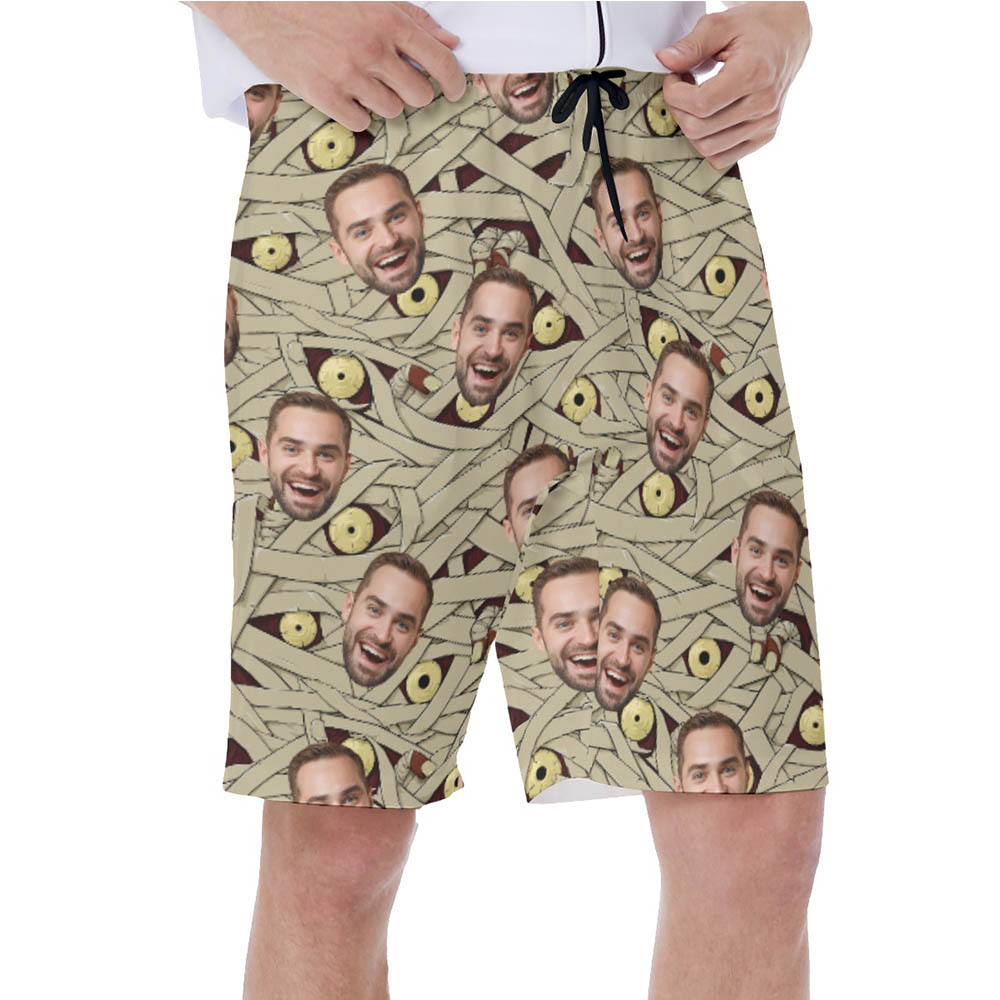 Halloween Mummy Costume Hawaiian Swim Trunks With Custom Face