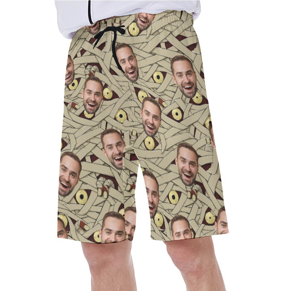 Halloween Mummy Costume Hawaiian Swim Trunks With Custom Face
