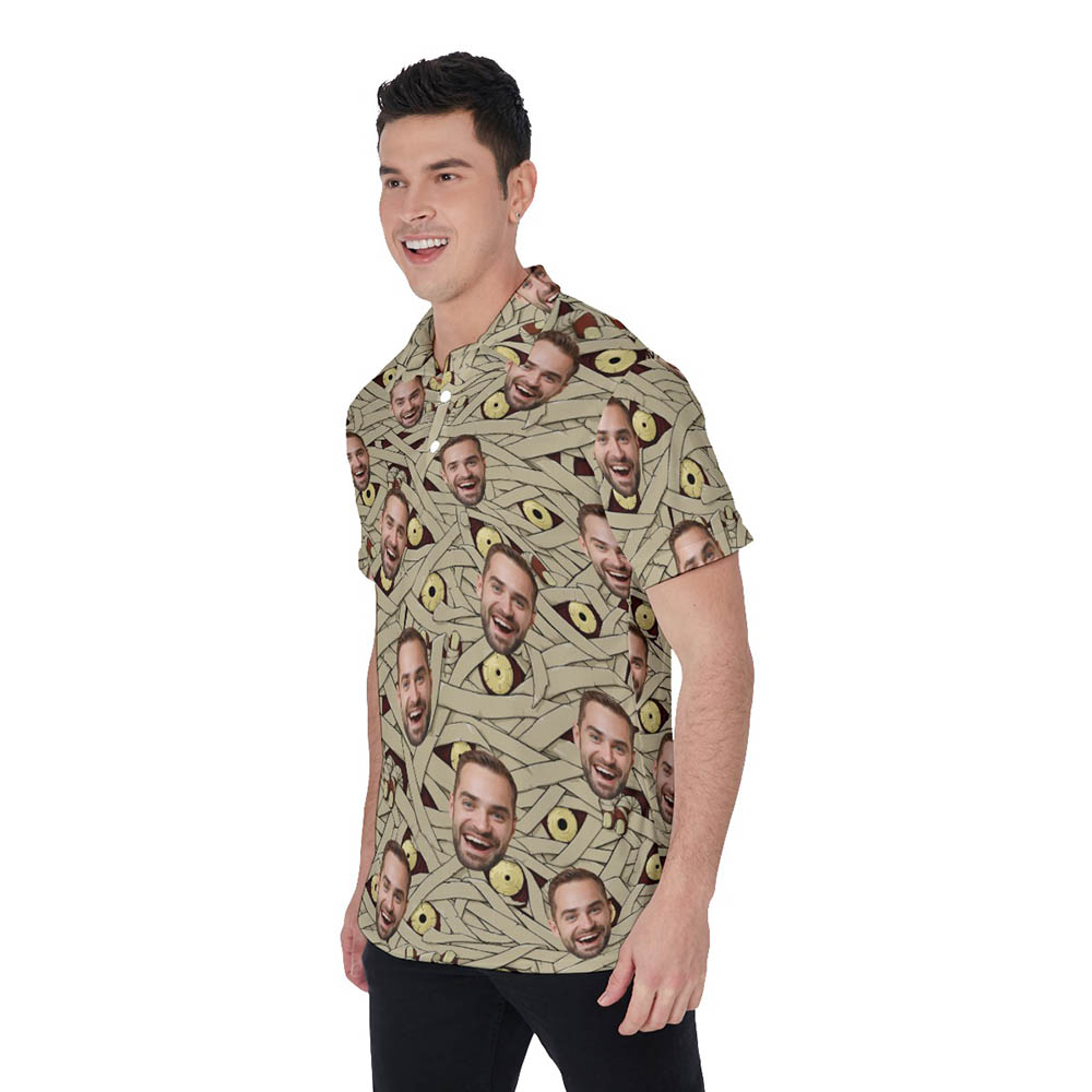 Halloween Mummy Costume Custom Face Hawaiian Polo Shirt
