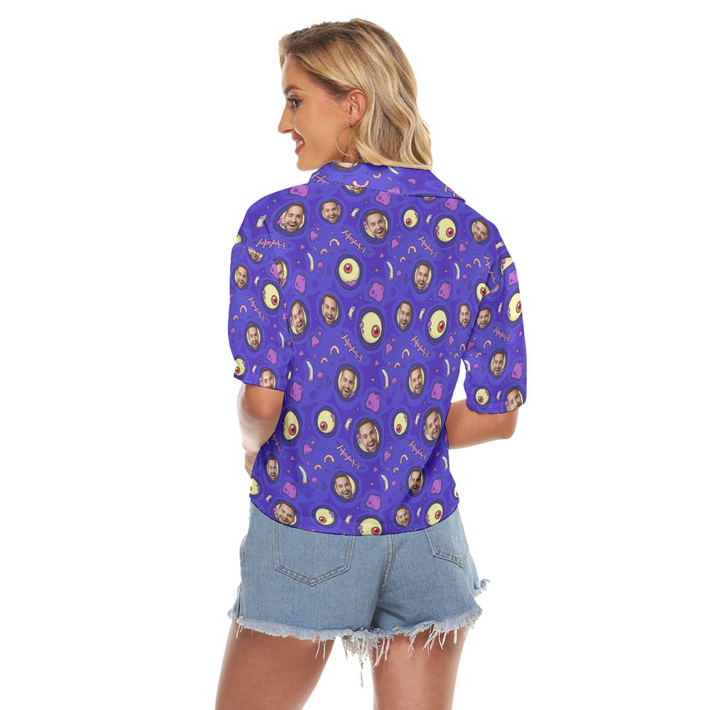 Funny Custom Face Halloween Creepy Zombie Skin Hawaiian Crop Top Shirt