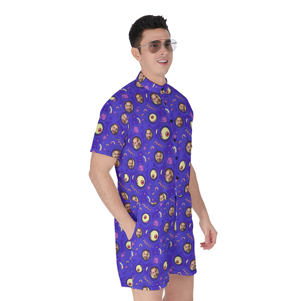 Creepy Zombie Skin Custom Face Halloween Hawaiian Romper For Men