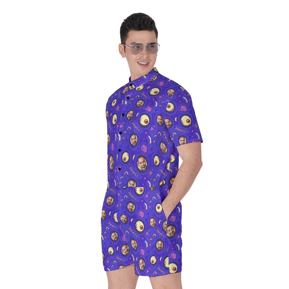 Creepy Zombie Skin Custom Face Halloween Hawaiian Romper For Men