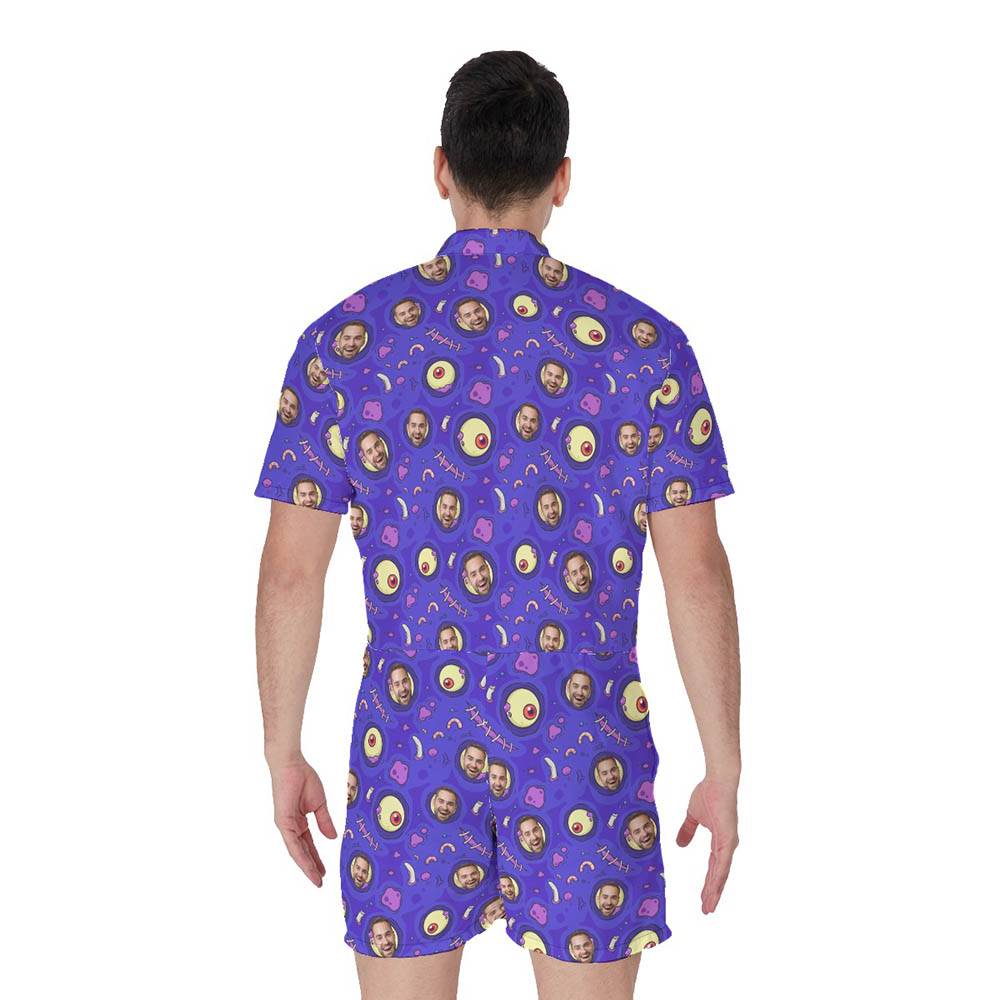 Creepy Zombie Skin Custom Face Halloween Hawaiian Romper For Men