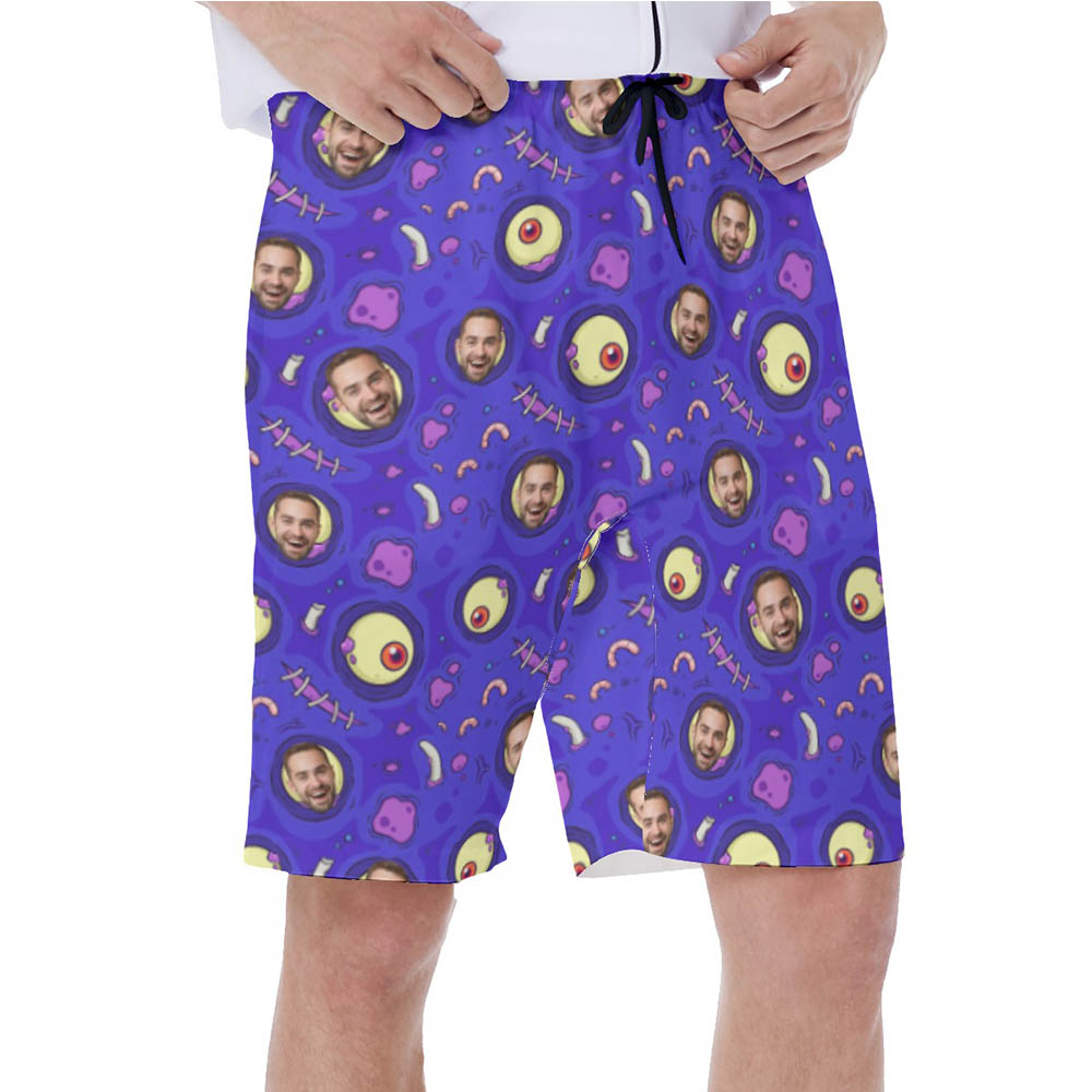 Halloween Zombie Skin Hawaiian Swim Trunks With Custom Face