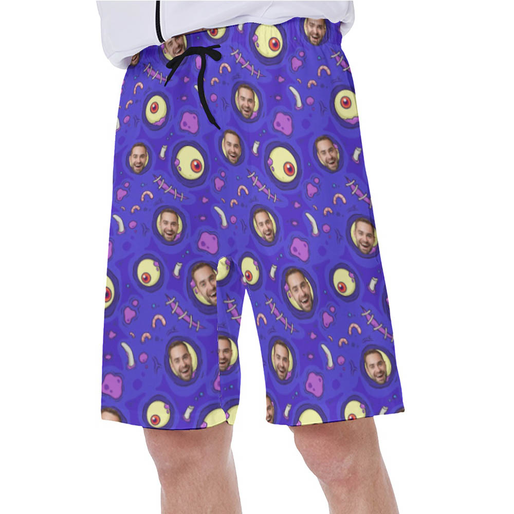 Halloween Zombie Skin Hawaiian Swim Trunks With Custom Face
