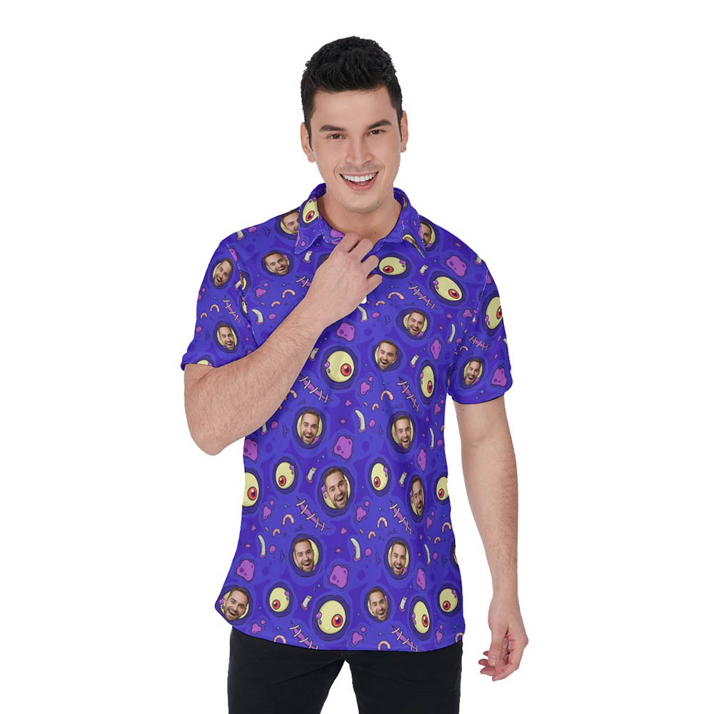 Funny Custom Face Creepy Zombie Skin Hawaiian Polo Shirt For Men - variant image 1