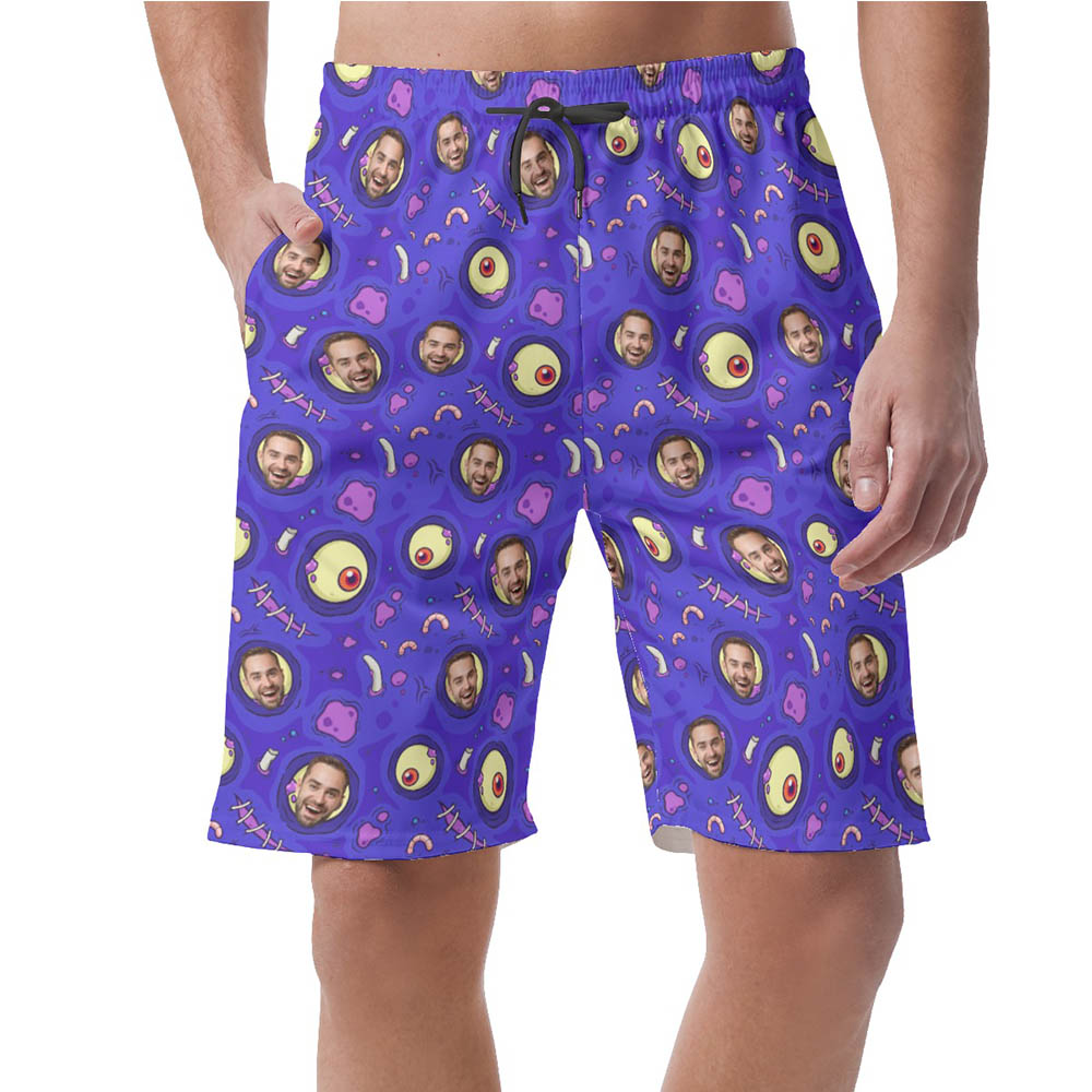 Halloween Creepy Zombie Skin Custom Face Hawaiian Men's Shorts - variant image 1