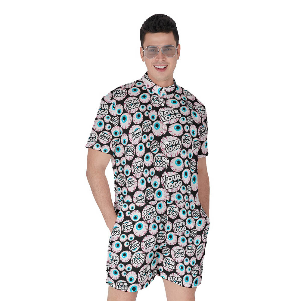 Funny Custom Logo Halloween Eyeballs Hawaiian Romper For Men - variant image 1
