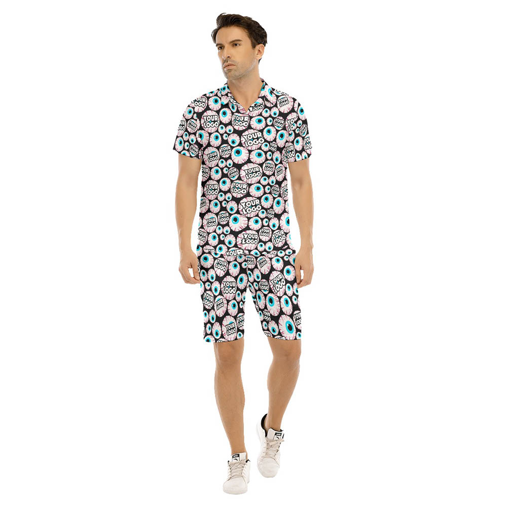 Creepy Eyeballs Halloween Custom Face Hawaiian Shirt And Shorts For Men - variant image 1