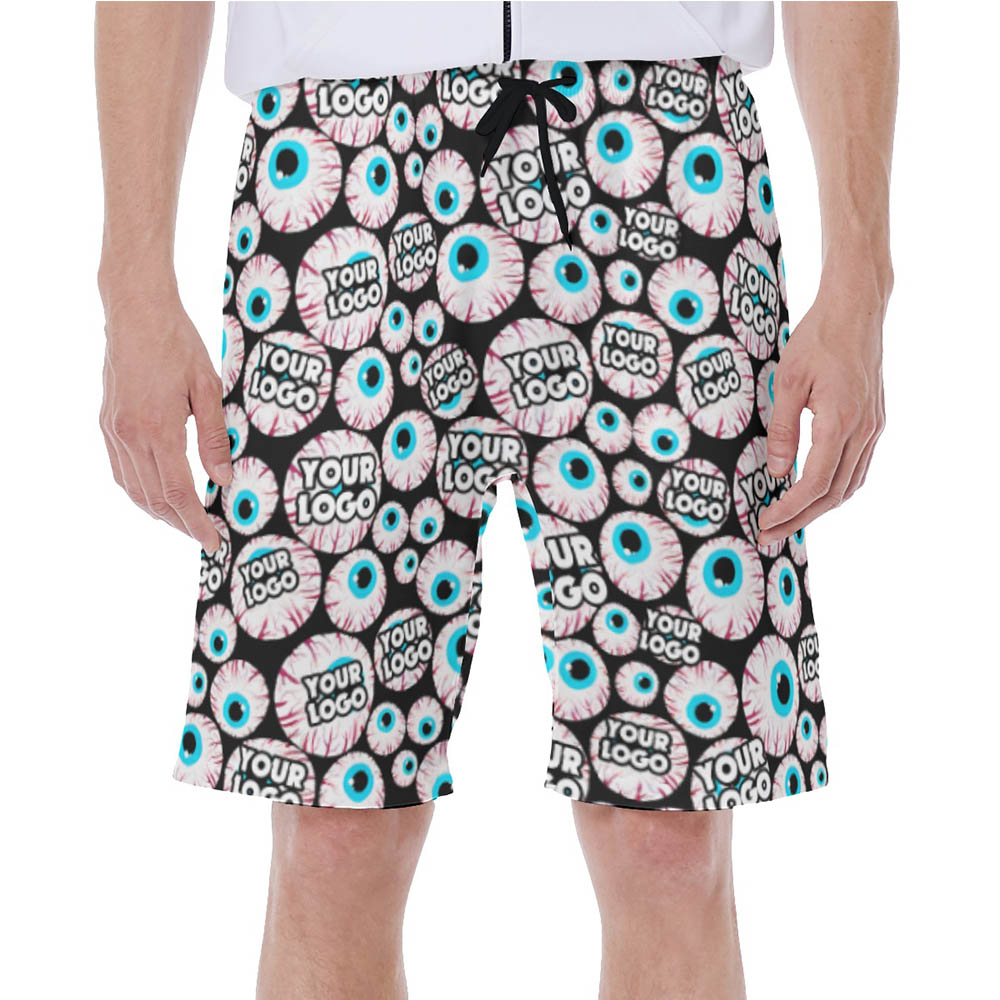 Funny Custom Logo Creepy Eyeballs Halloween Hawaiian Swim Trunks For Men - variant image 1