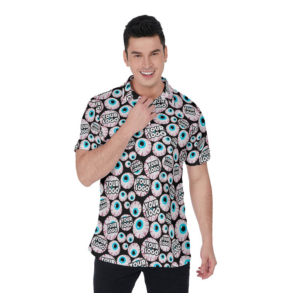 Creepy Eyeballs Custom Logo Hawaiian Polo Shirt - variant image 1