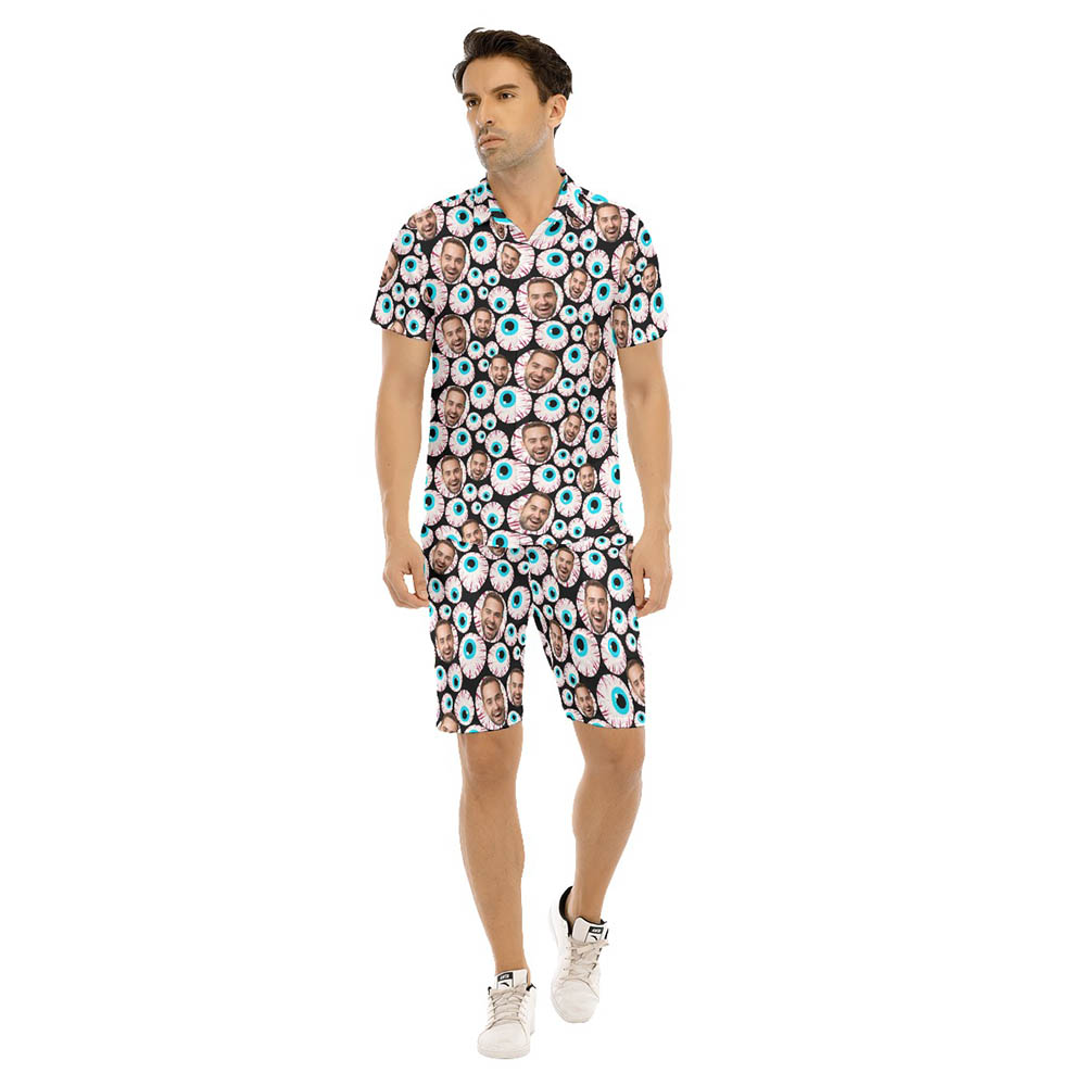 Set Halloween Eyeballs Men's Hawaiian Shirt And Matching Shorts - variant image 1
