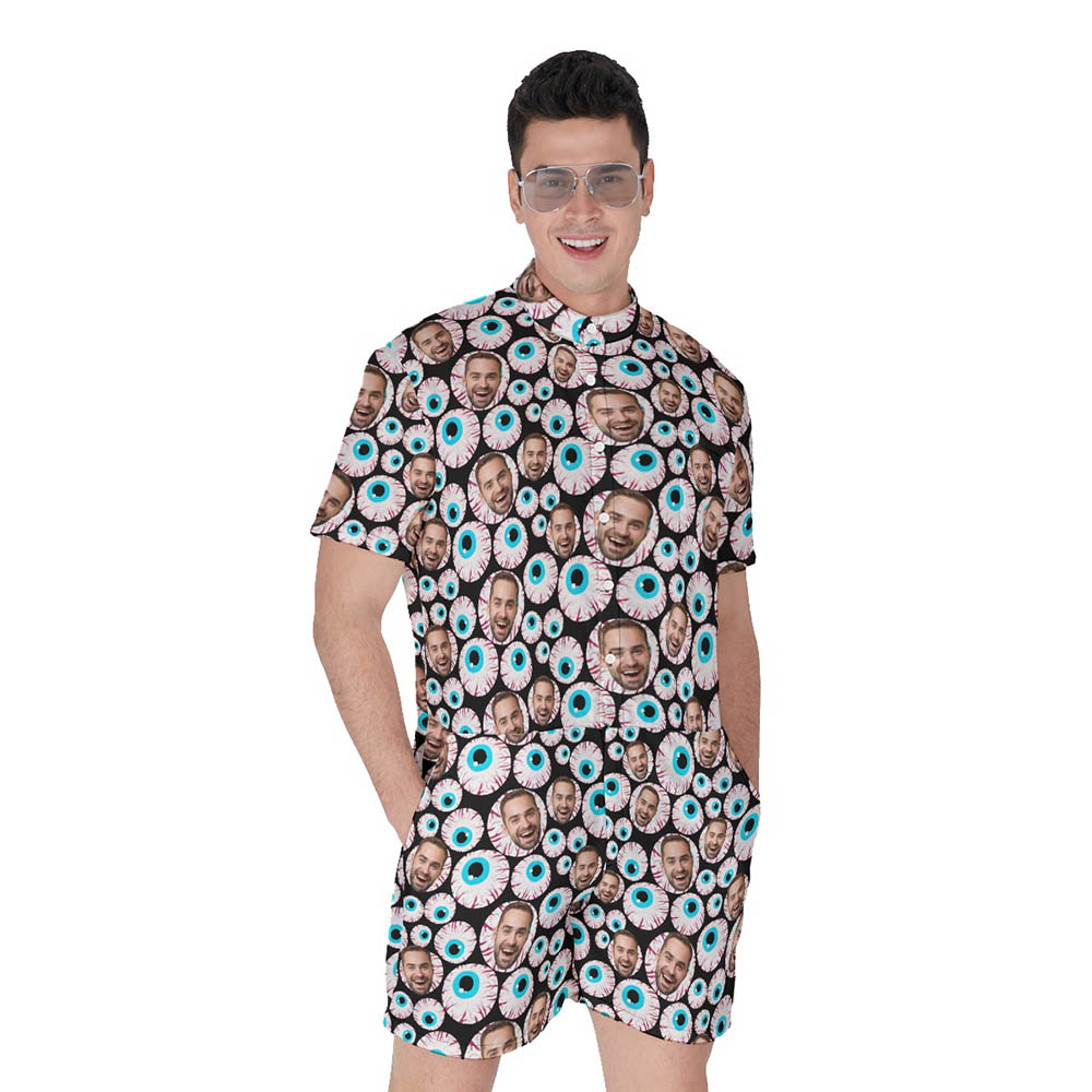Creepy Eyeballs Halloween Hawaiian Romper For Men - variant image 1