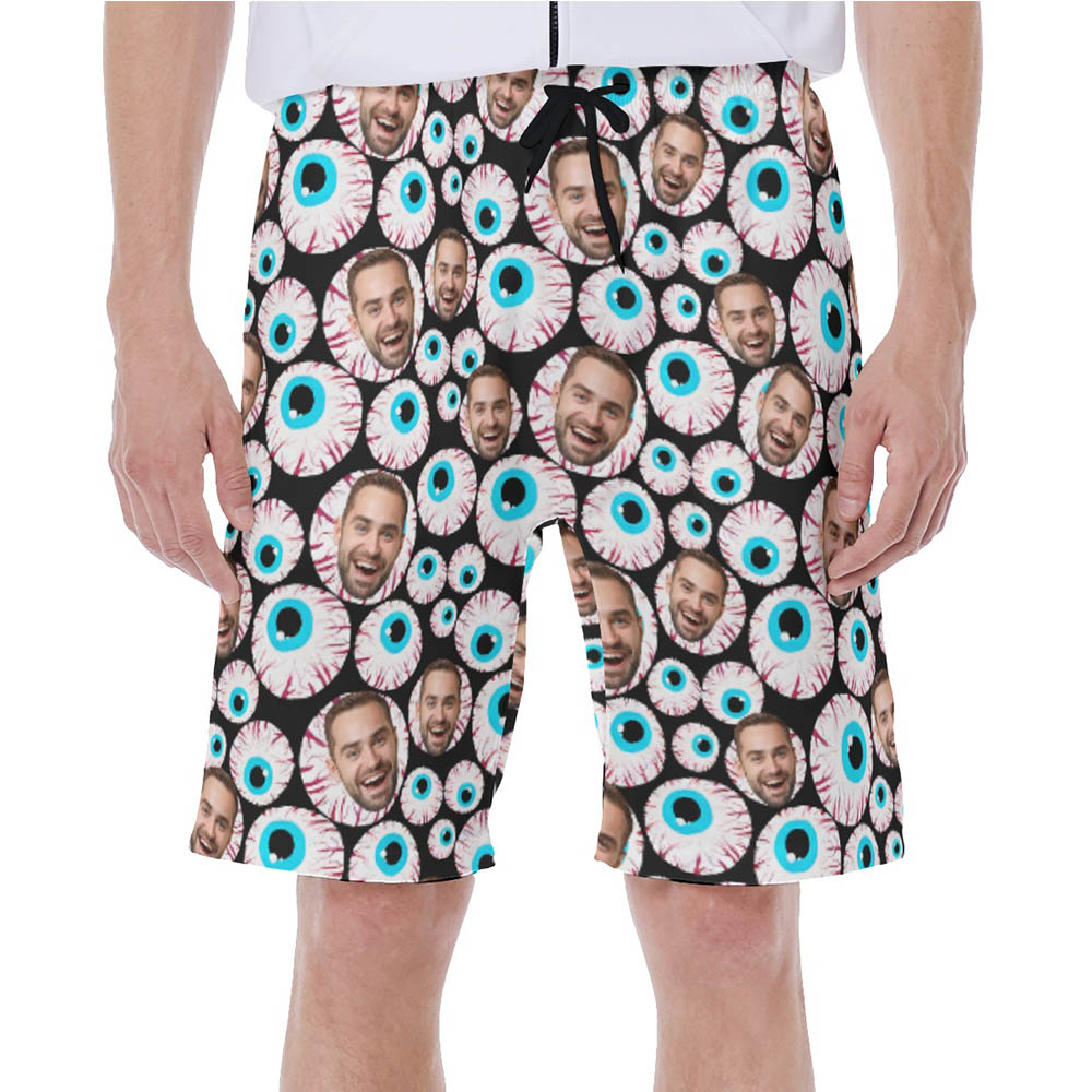 Funny Creepy Eyeballs Hawiian Swim Trunks With Custom Face - variant image 1