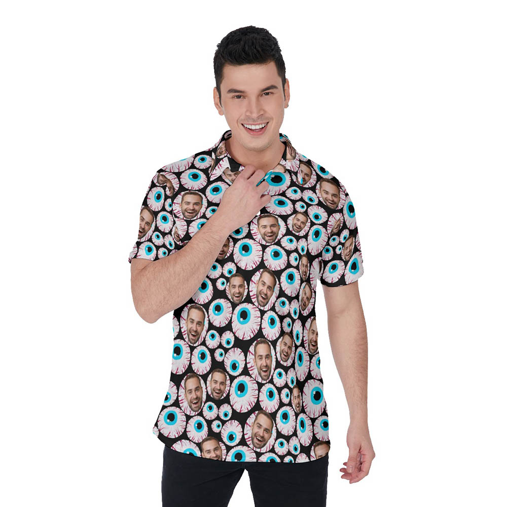 Funny Custom Face Halloween Eyeballs Hawaiian Polo Shirt For Men - variant image 1