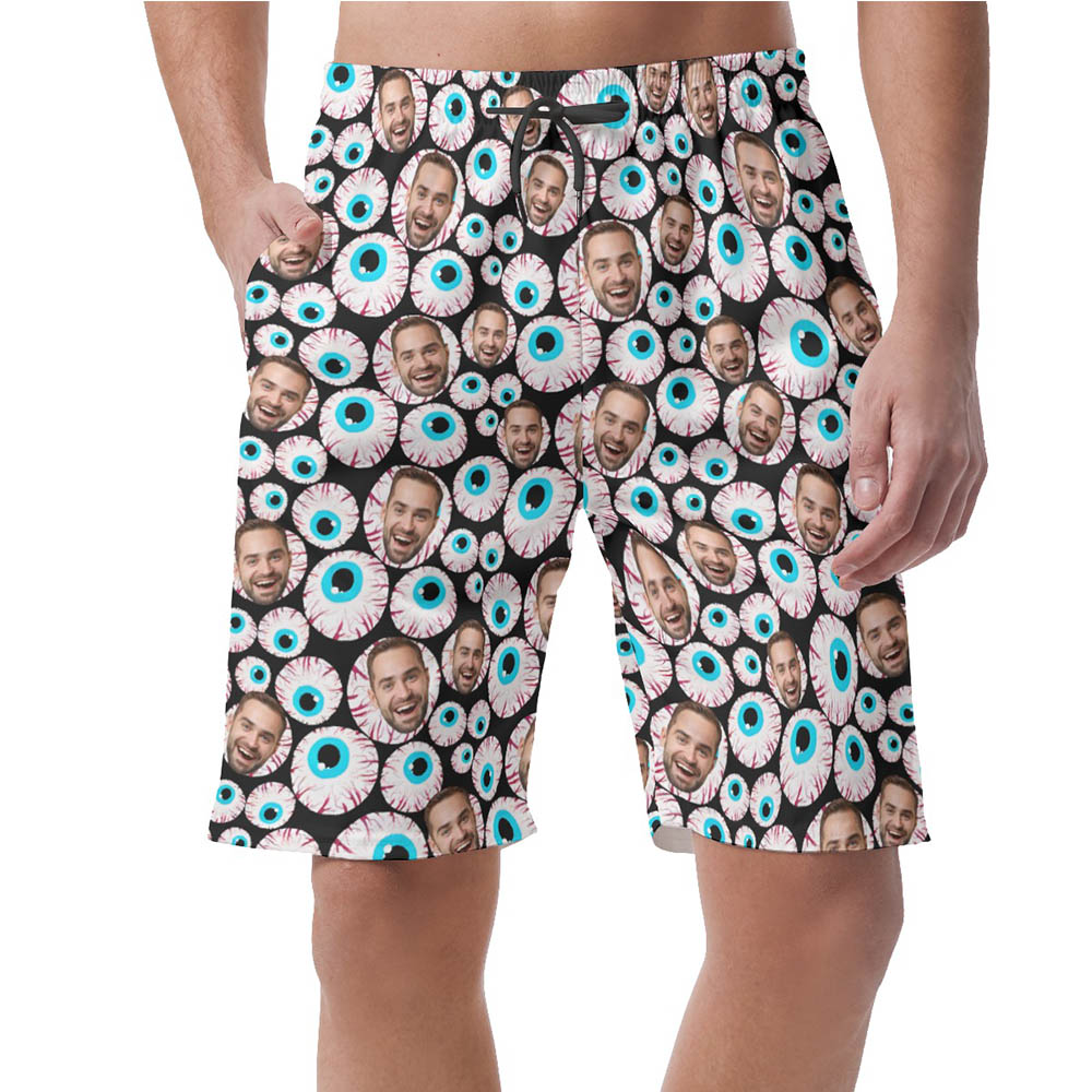 Custom Face Creepy Eyeballs Halloween Men's Shorts - variant image 1