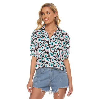 Creepy Eyeballs Halloween Women's Hawaiian Crop Top Shirt