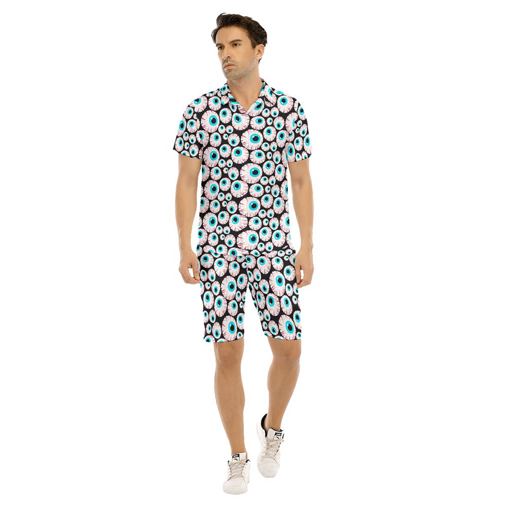 Set Creepy Eyeballs Halloween Hawaiian Shirt And Shorts For Men - variant image 1