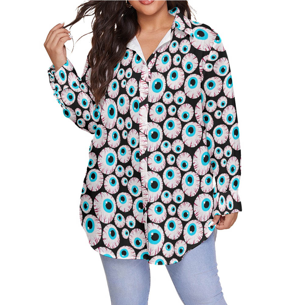 Creepy Eyeballs Halloween Hawaiian Plus Size Shirt For Women - variant image 1