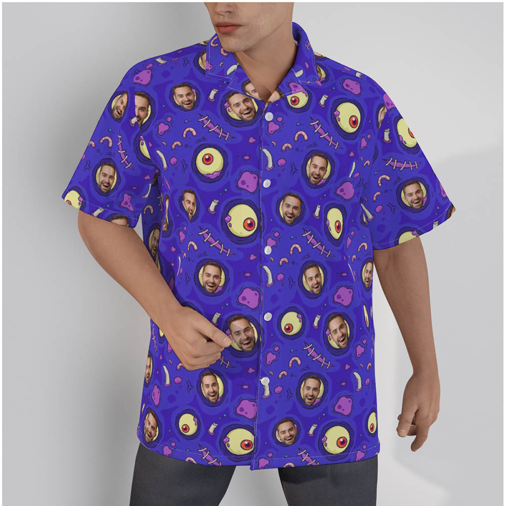 Funny Custom Face Creepy Zombie Halloween Men's Hawaiian Shirt - variant image 1