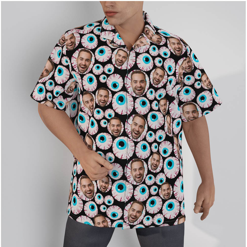 Creepy Eyeballs Custom Face Halloween Hawaiian Shirt For Men - variant image 1