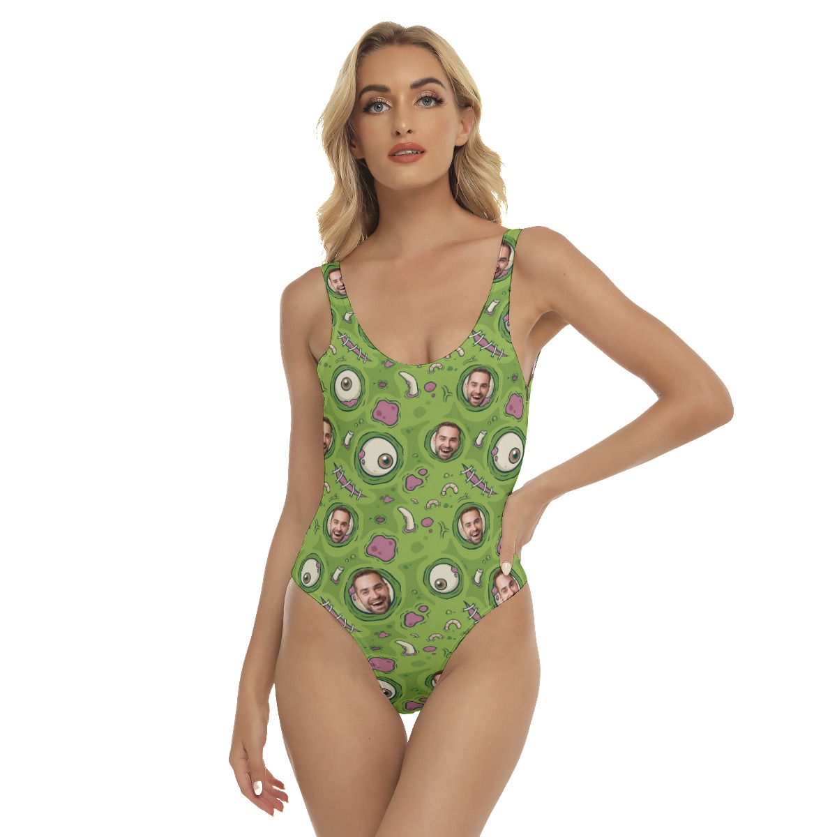 Funny Halloween Creepy Zombie Skin Custom Face Hawaiian Swimsuit - variant image 1