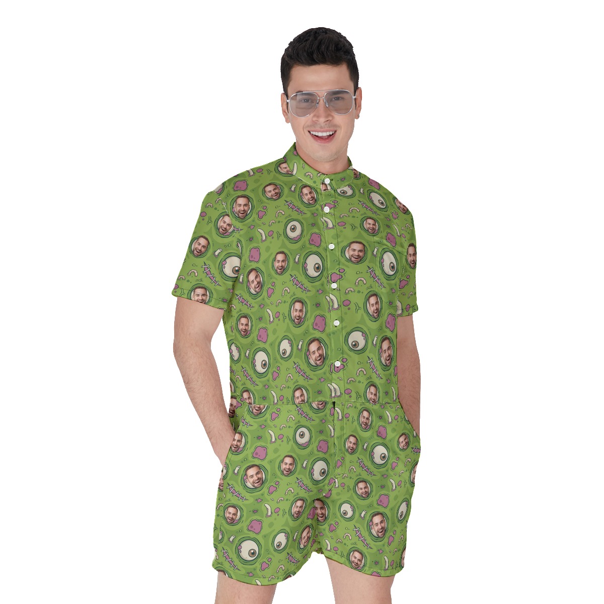 Funny Custom Face Zombie Skin Halloween Men's Hawaiian Romper - variant image 1