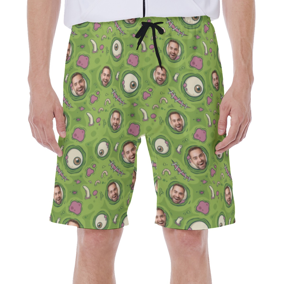 Funny Creepy Zombie Skin Halloween Hawaiian Swim Trunks With Custom Face - variant image 1