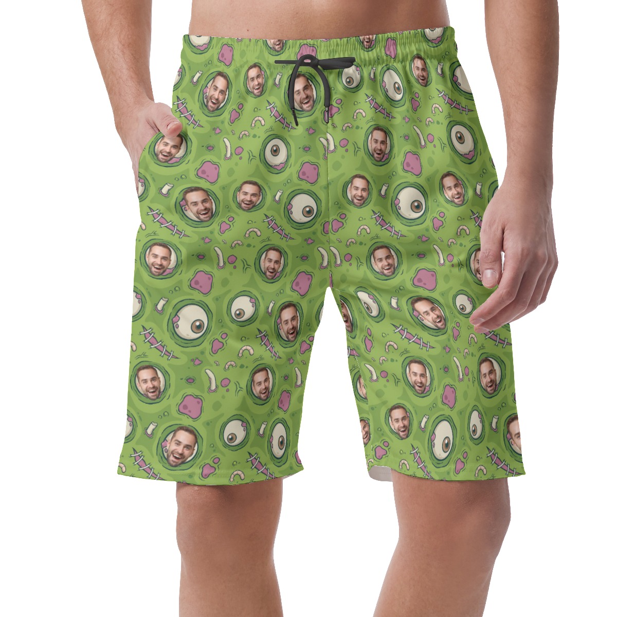 Funny Creepy Zombie Skin Hawaiian Men's Shorts With Custom Face - variant image 1
