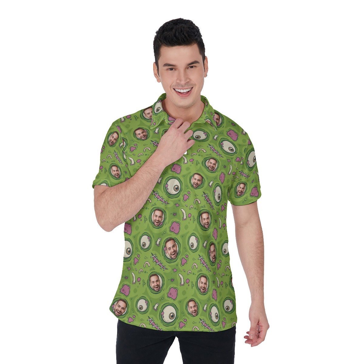 Funny Custom Face Creepy Zombie Skin Hawaiian Polo Shirt - variant image 1