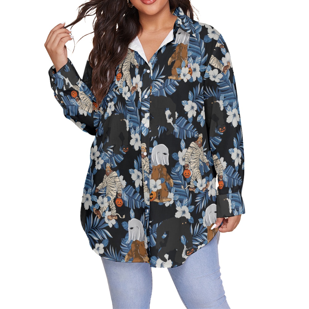 Tropical Bigfoot Mummy Costume Hawaiian Plus Size Shirt For Women - variant image 1