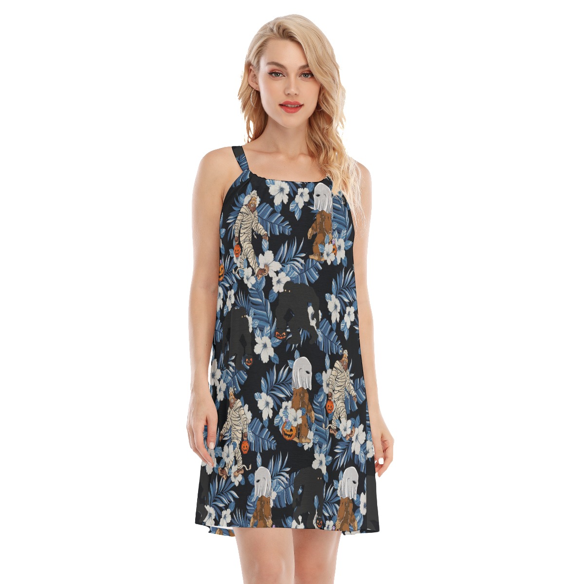 Funny Sasquatch Mummy Costume Floral Hawaiian Cami Dresses For Women - variant image 1