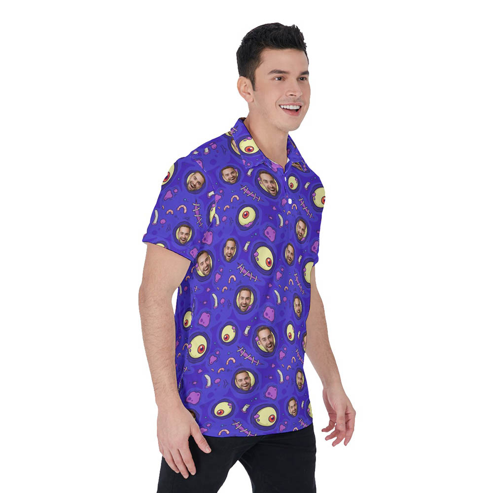 Funny Custom Face Creepy Zombie Skin Hawaiian Polo Shirt For Men