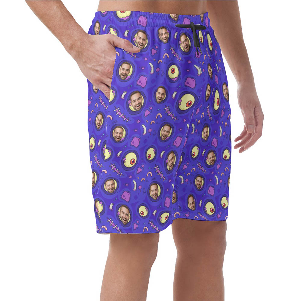 Halloween Creepy Zombie Skin Custom Face Hawaiian Men's Shorts