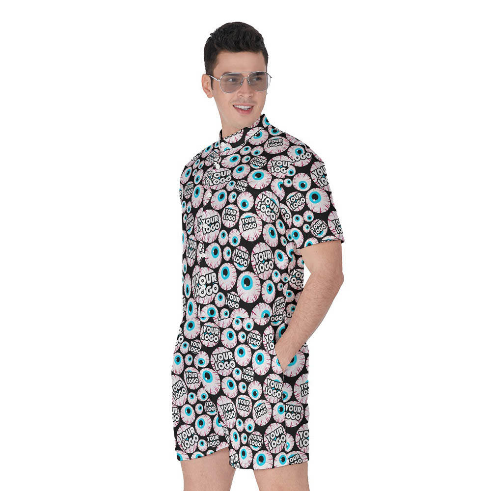 Funny Custom Logo Halloween Eyeballs Hawaiian Romper For Men