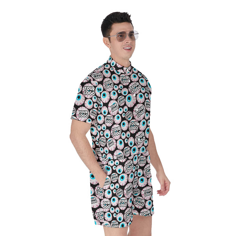 Funny Custom Logo Halloween Eyeballs Hawaiian Romper For Men