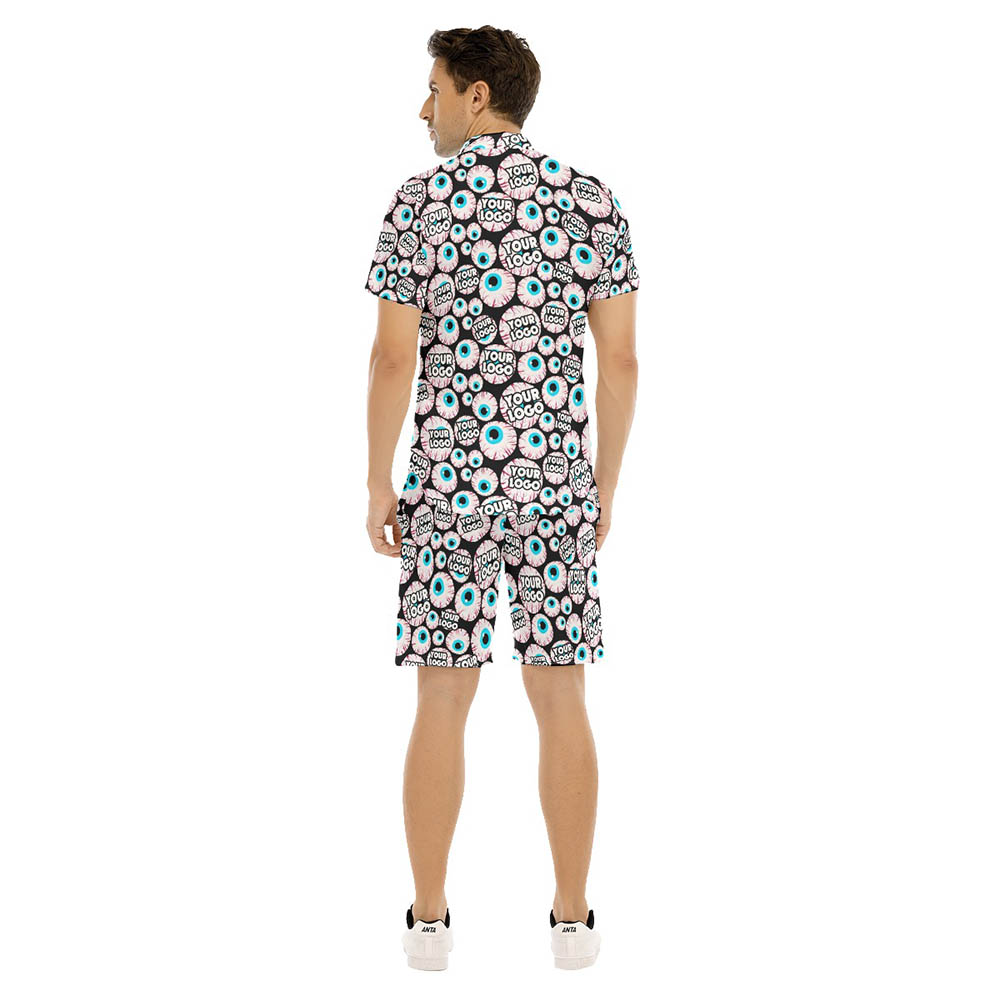 Creepy Eyeballs Halloween Custom Face Hawaiian Shirt And Shorts For Men