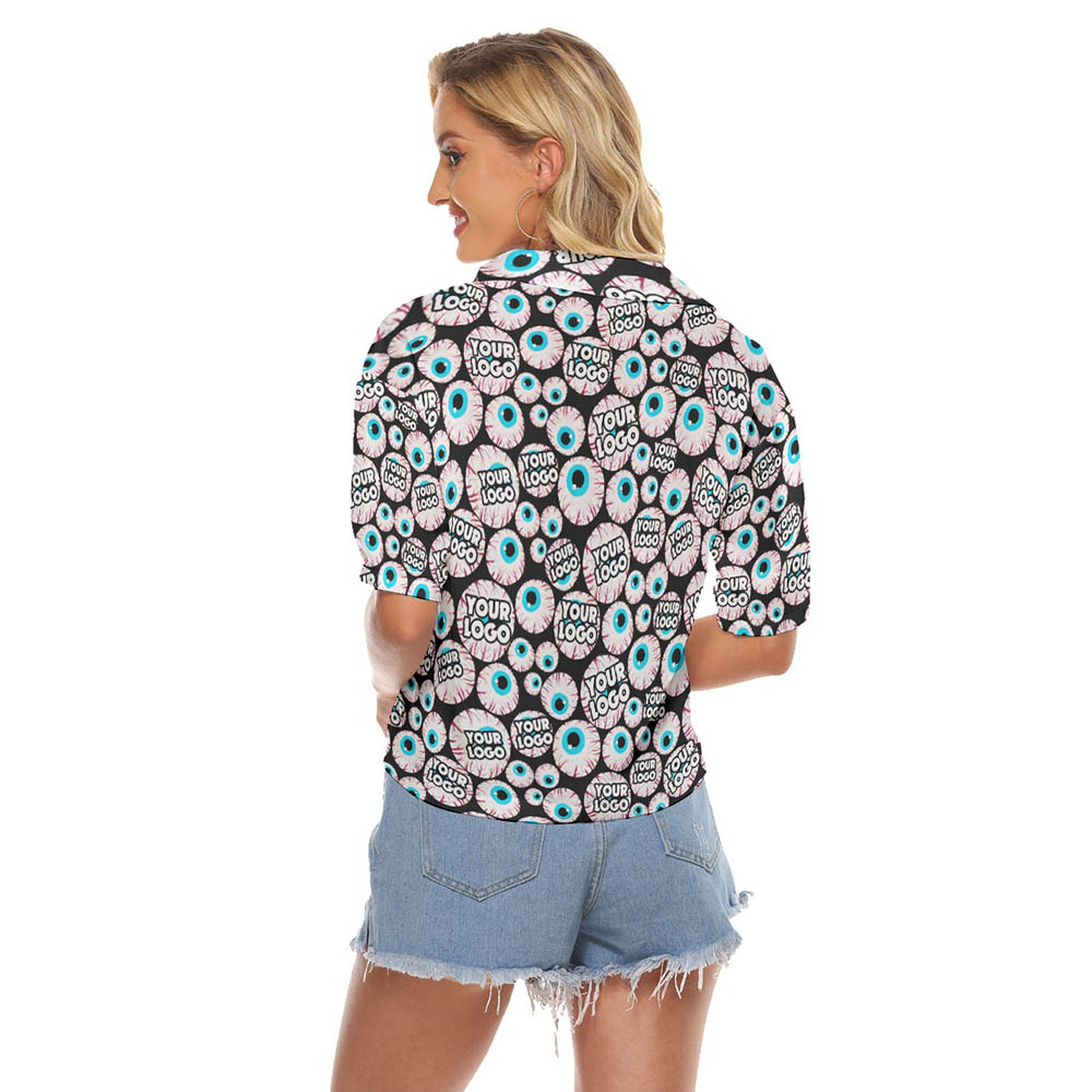 Custom Logo Halloween Eyeballs Hawaiian Crop Top Shirt For Women