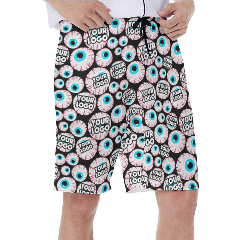 Funny Custom Logo Creepy Eyeballs Halloween Hawaiian Swim Trunks For Men