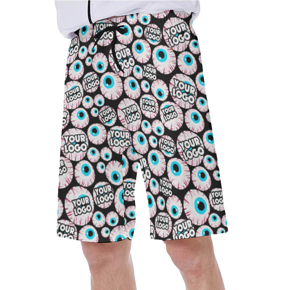 Funny Custom Logo Creepy Eyeballs Halloween Hawaiian Swim Trunks For Men
