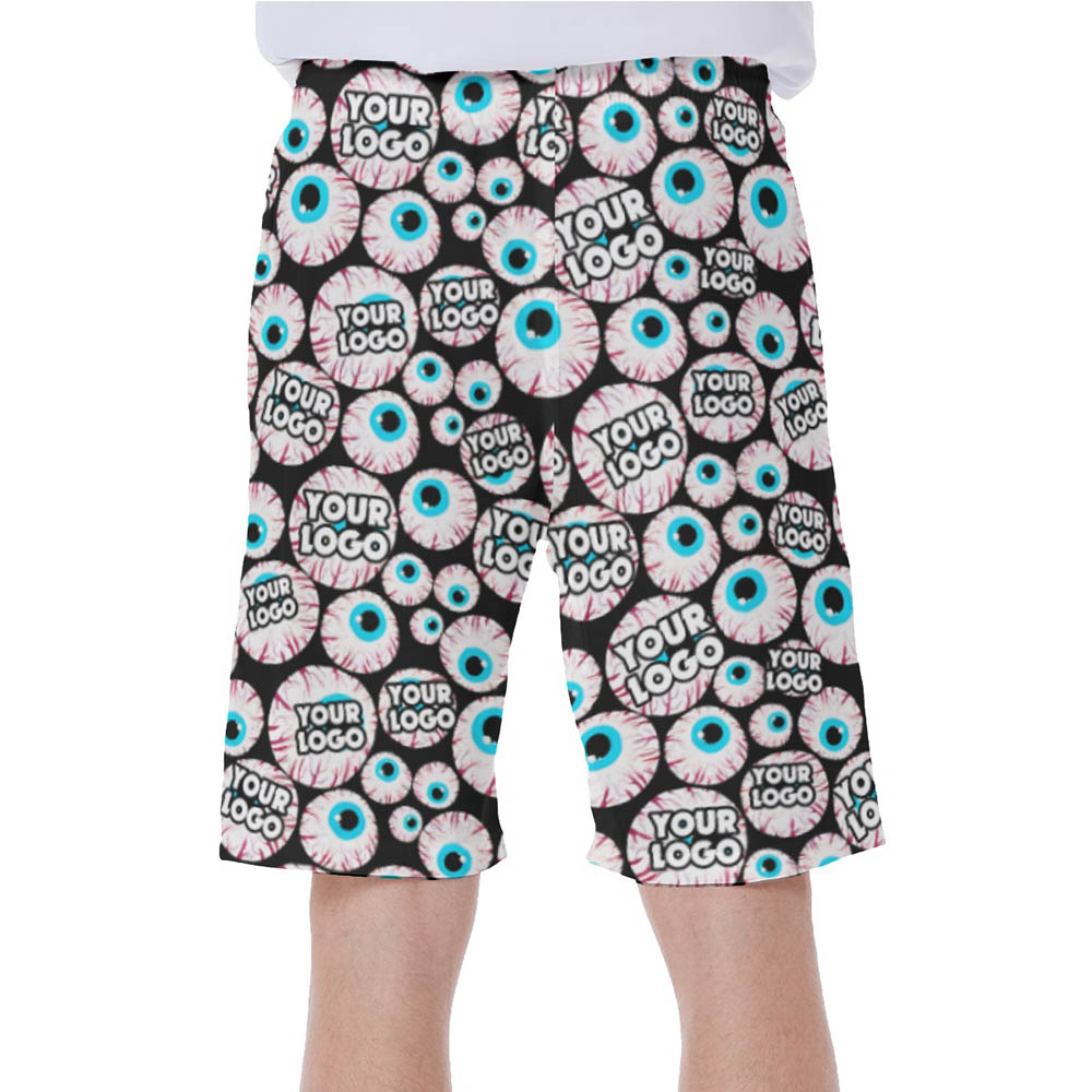 Funny Custom Logo Creepy Eyeballs Halloween Hawaiian Swim Trunks For Men