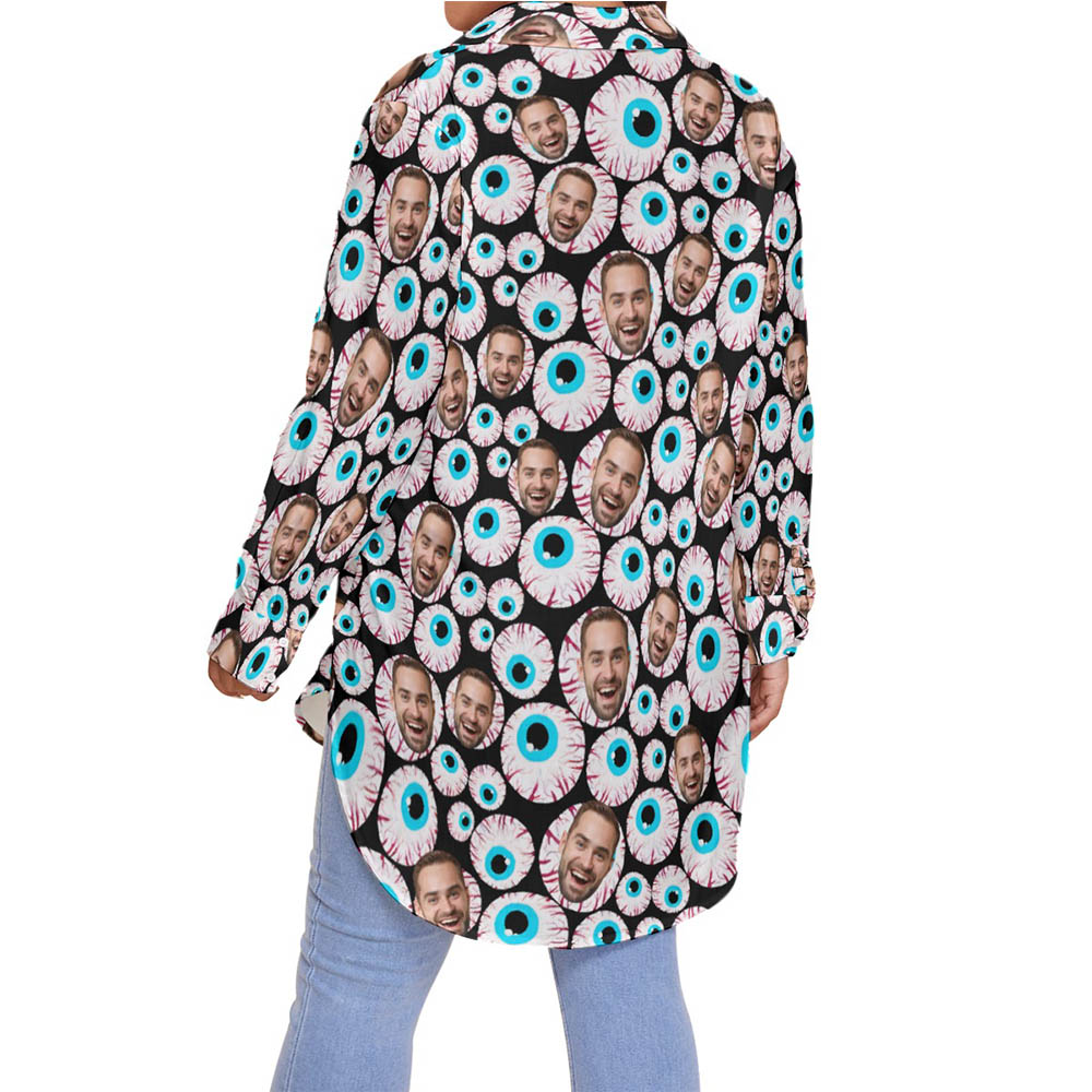 Funny Custom Face Halloween Eyeballs Hawaiian Plus Size Shirt For Women