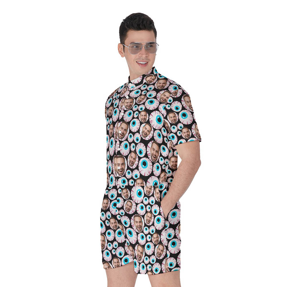 Creepy Eyeballs Halloween Hawaiian Romper For Men
