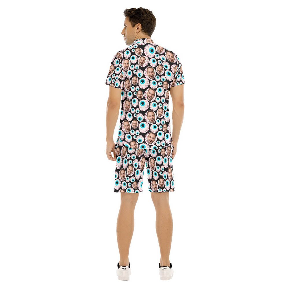 Set Halloween Eyeballs Men's Hawaiian Shirt And Matching Shorts