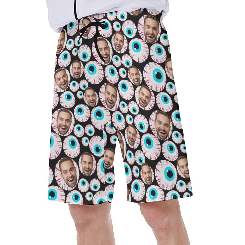 Funny Creepy Eyeballs Hawiian Swim Trunks With Custom Face
