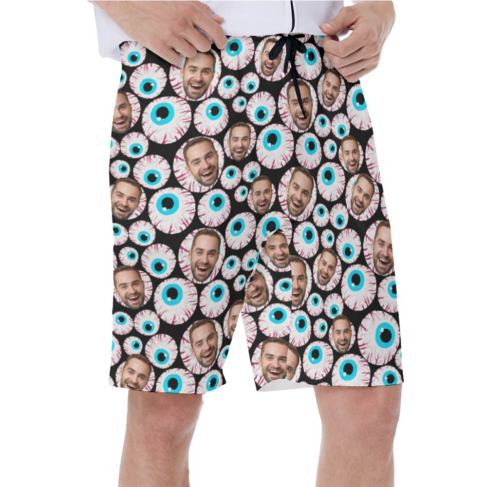 Funny Creepy Eyeballs Hawiian Swim Trunks With Custom Face