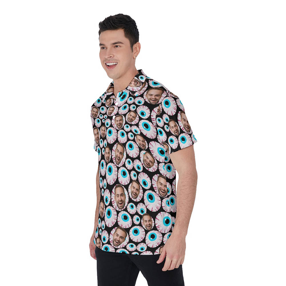 Funny Custom Face Halloween Eyeballs Hawaiian Polo Shirt For Men