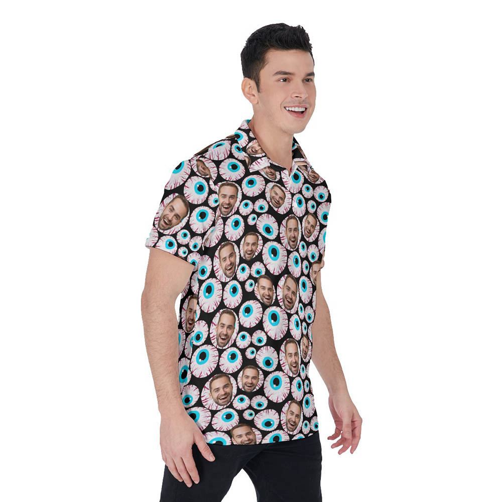 Funny Custom Face Halloween Eyeballs Hawaiian Polo Shirt For Men